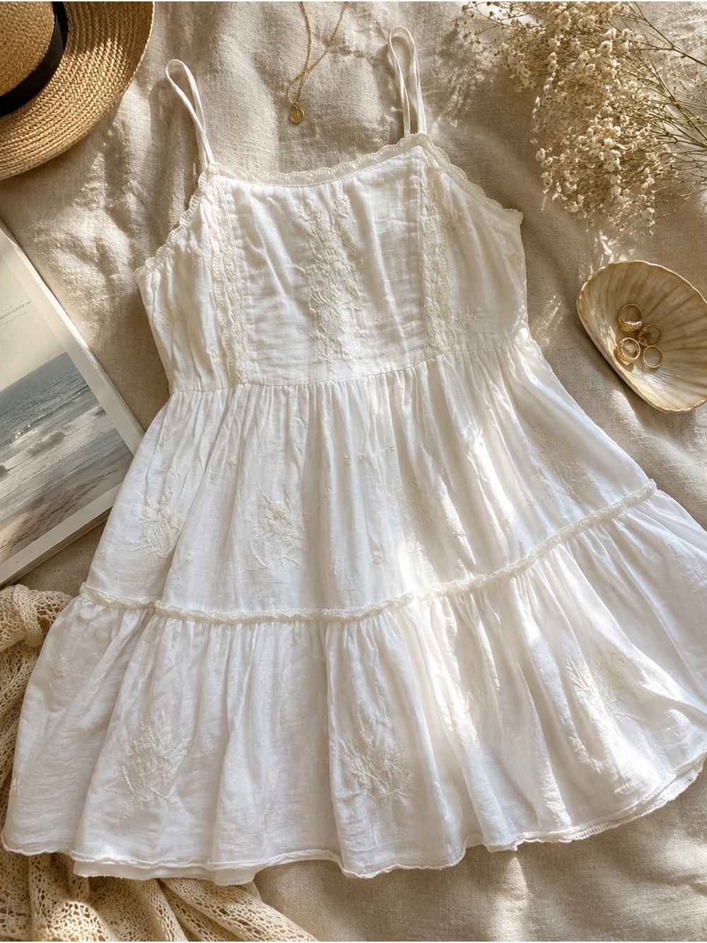 Urban Outfitters Embroidered Cotton Cottagecore Mini Dress XS